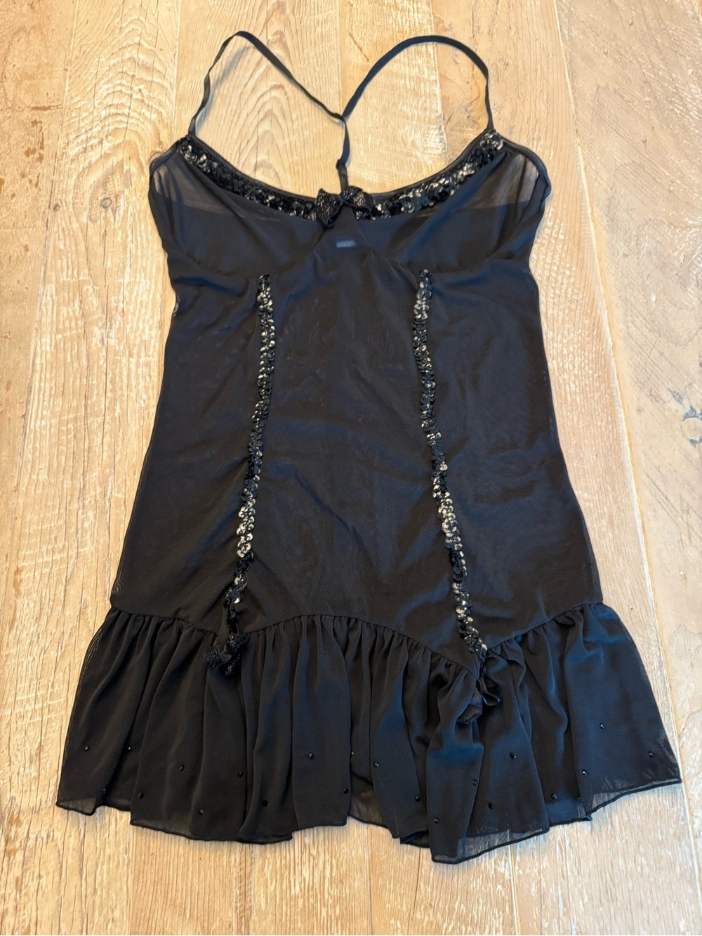 Vintage Y2K Coquette Black Embellished Chemise Slip L EUC